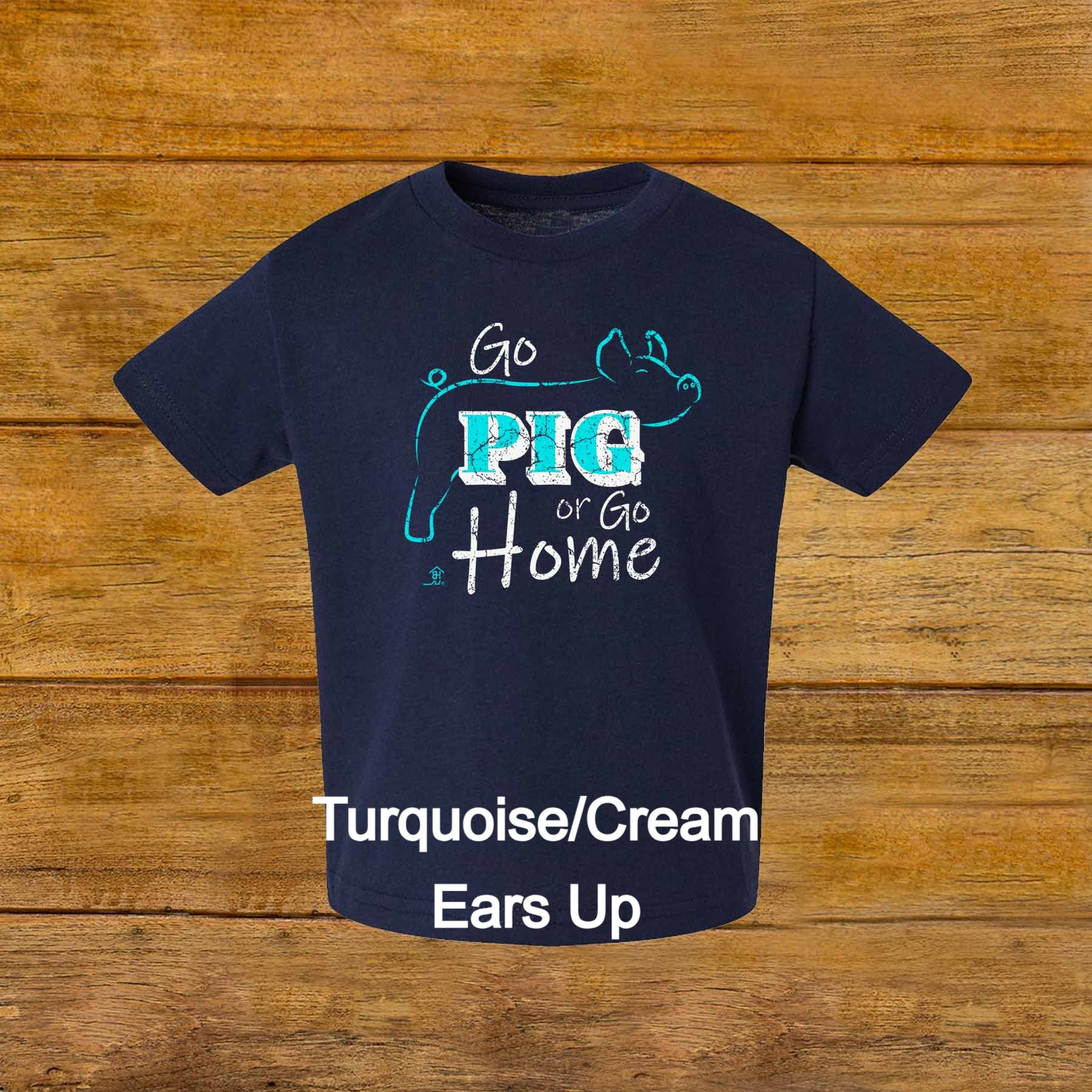 Toddler T-Shirt | erect ear Livestock Show Pig | Turquoise Graphic | Navy| Original Design by Boot House Mercantile