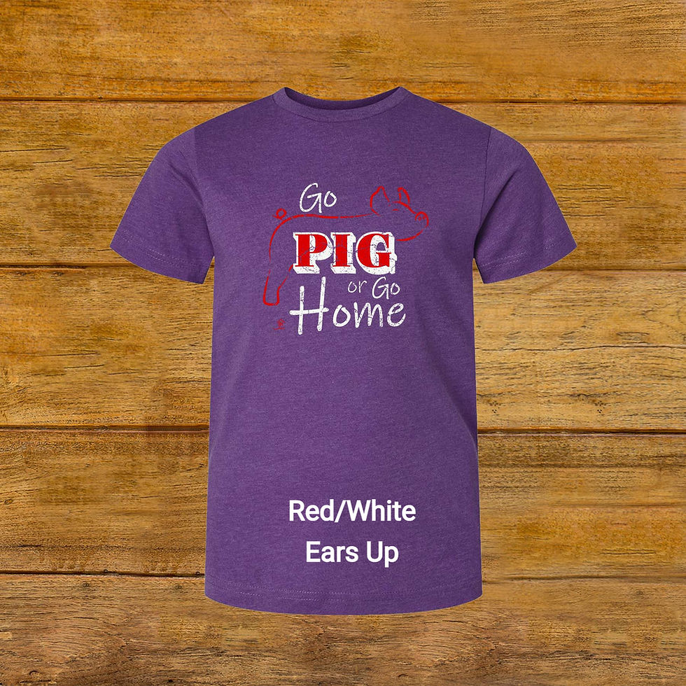Thumbnail: Youth T-Shirt | erect ear Livestock Show Pig | Red Graphic | VintagePurple | Original Design by Boot House Mercantile