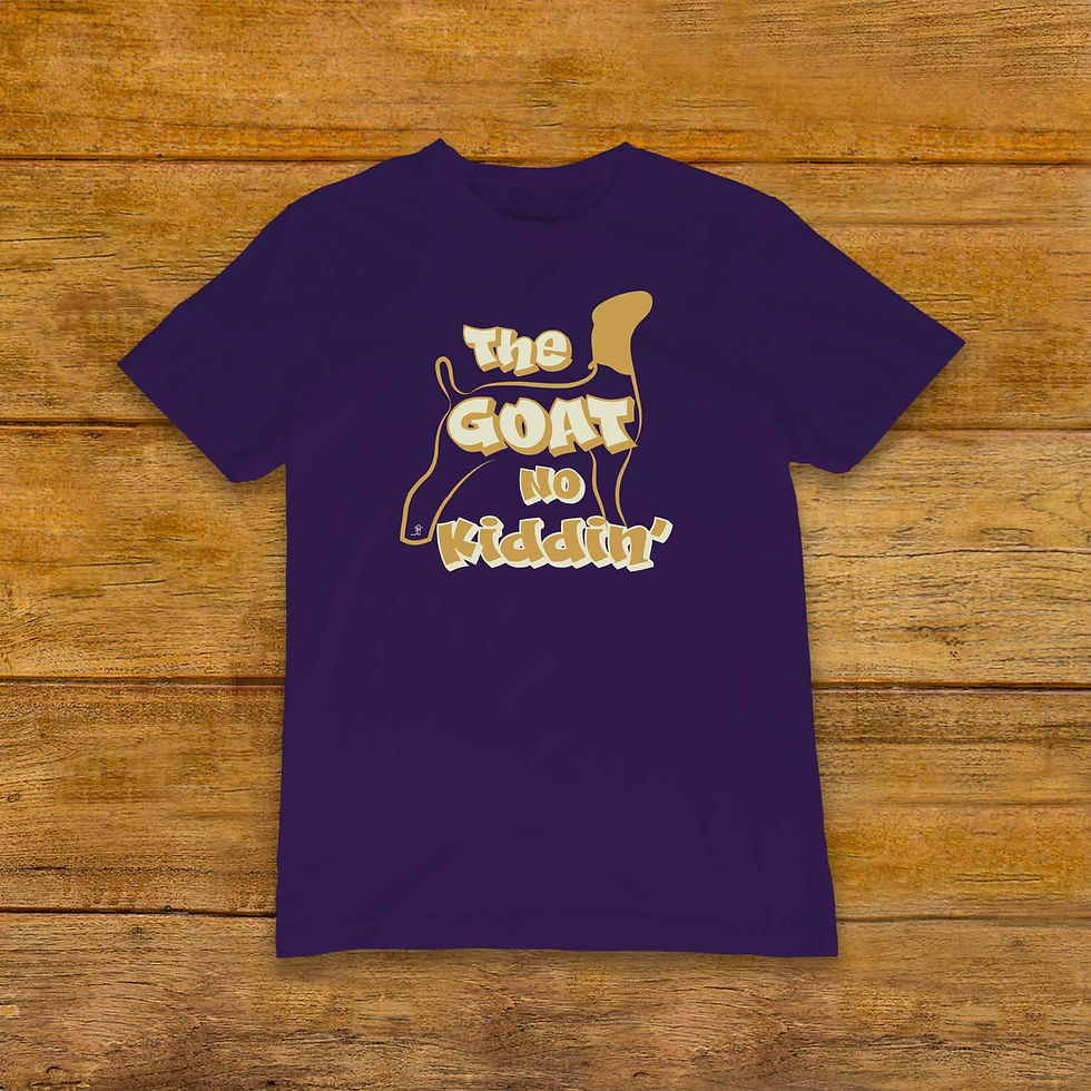 Thumbnail: T-Shirt featuring Livestock Show Goat | Camel Cream Graphic | Team Purple | Unique Original Design by Boot House Mercantile