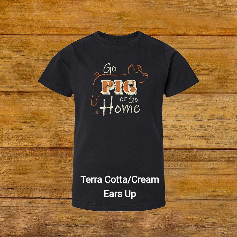Thumbnail: Youth T-Shirt | erect ear Livestock Show Pig | Terra Cotta Graphic | Black | Original Design by Boot House Mercantile