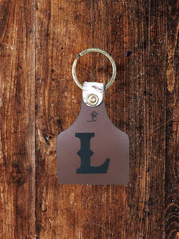 Thumbnail: Branded Hair on the Hide Leather Ear Tag Key Ring - Letter L – Side 2