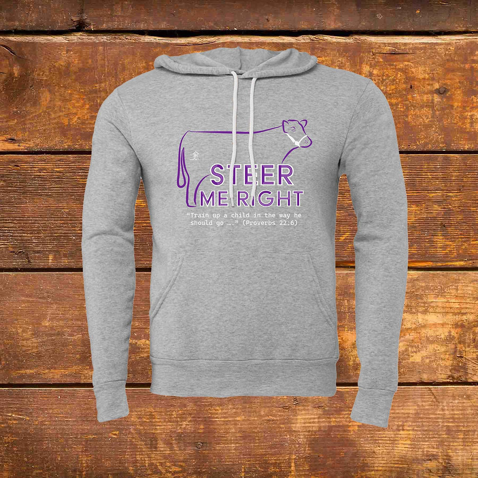 Thumbnail: Hoodie with Livestock Show Steer | Purple Graphic | Athletic Heather | Unique Original Design by Boot House Mercantile
