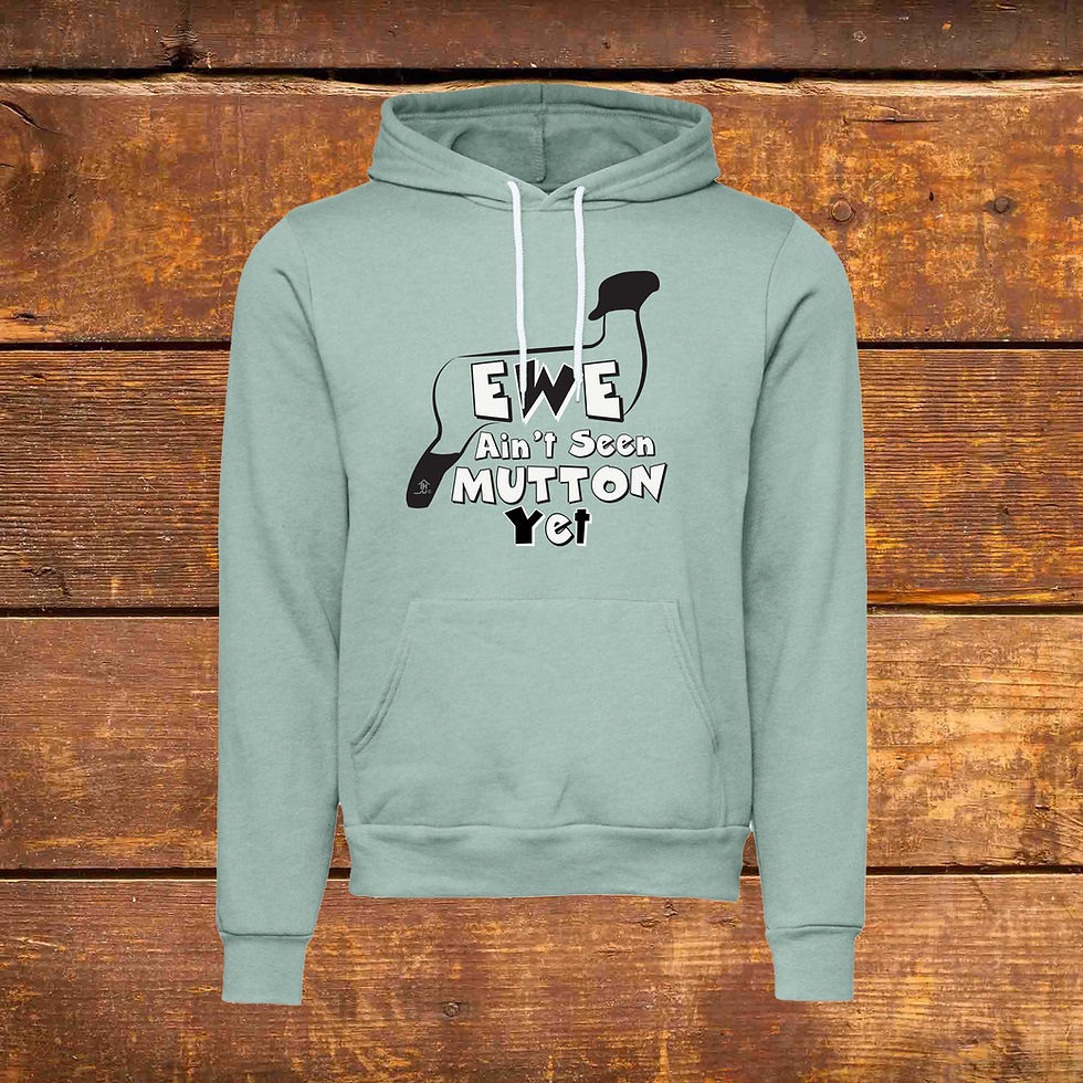 Thumbnail: Hoodie with Livestock Show Lamb | Black Graphic | Dusty Blue | Unique Original Design by Boot House Mercantile