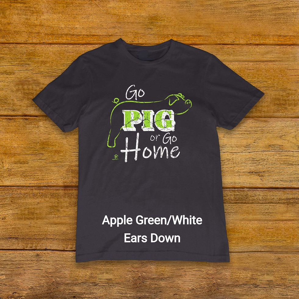 Thumbnail: T-Shirt with flop ear Livestock Show Pig | Apple Green Graphic | Dark Heather | Original Design by Boot House Mercantile