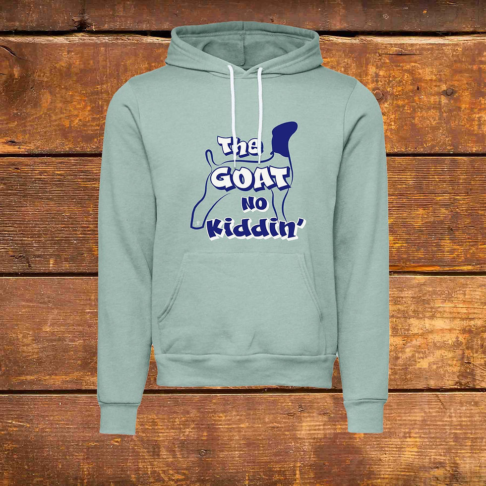 Thumbnail: Hoodie featuring Livestock Show Goat | Dark Blue Graphic | Dusty Blue | Unique Original Design by Boot House Mercantile