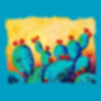 Original Western Art acrylic painting of a patch of prickly pear cactus titled "Blue Cactus" | Turquoise Bella Canvas T-Shirt