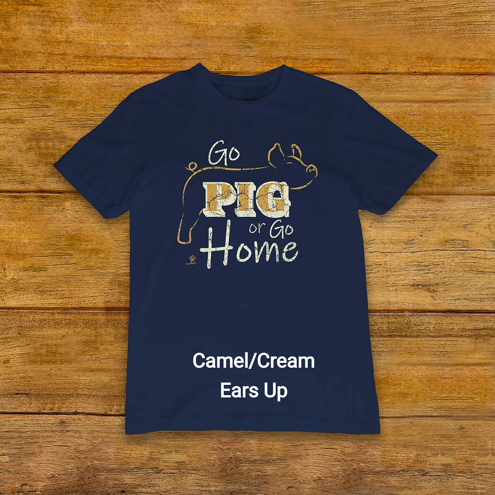 Thumbnail: T-Shirt with erect ear Livestock Show Pig | Camel Cream Graphic | Navy | Original Design by Boot House Mercantile