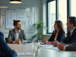 Employees sitting at conference room table