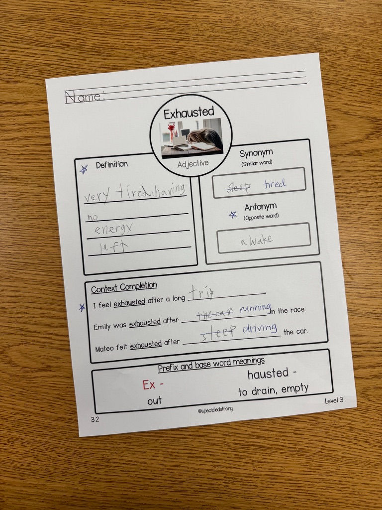 Thumbnail: Vocabulary 4 square Graphic Organizers SPED - 1st grade Tier 2 - Level 3 A-Z
