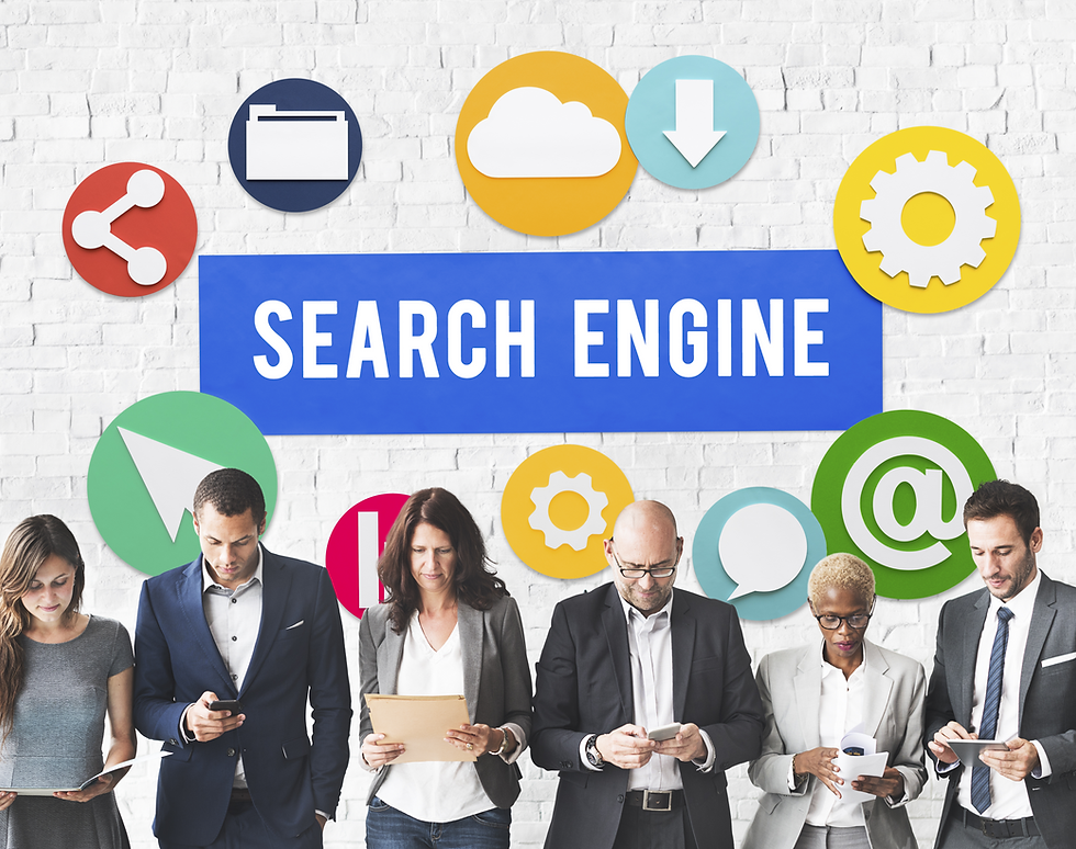 6 people looking on laptops, mobiles and tablets for SEO