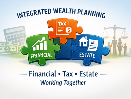 puzzle piece fitting together tax, financial and estate
