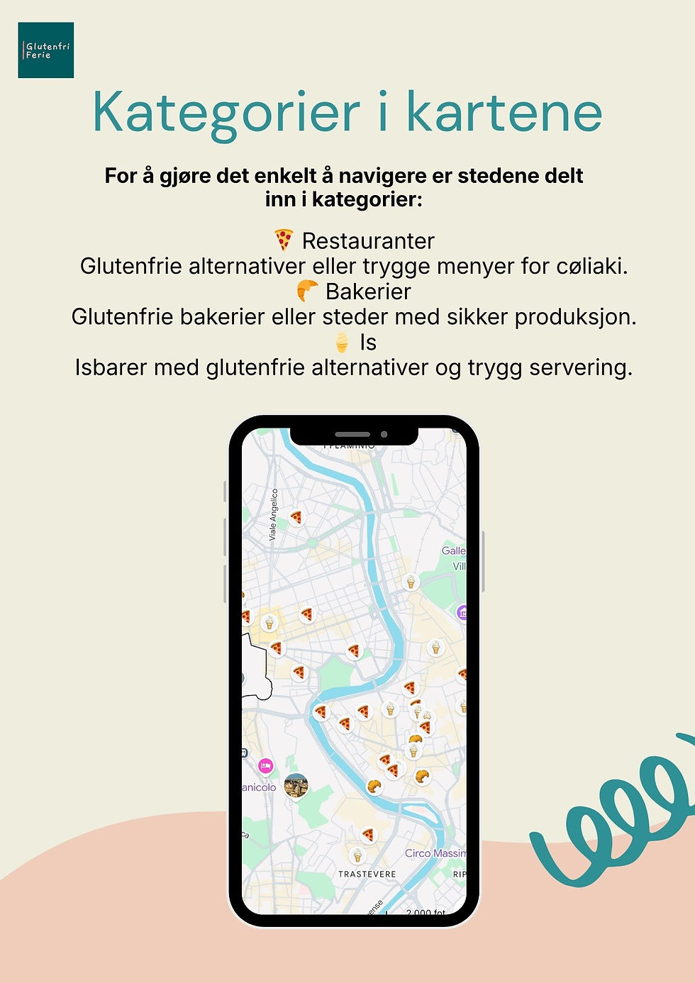 Miniatyrbilde: Glutenfritt Roma & Firenze - Maps-kart med over 70 spisesteder