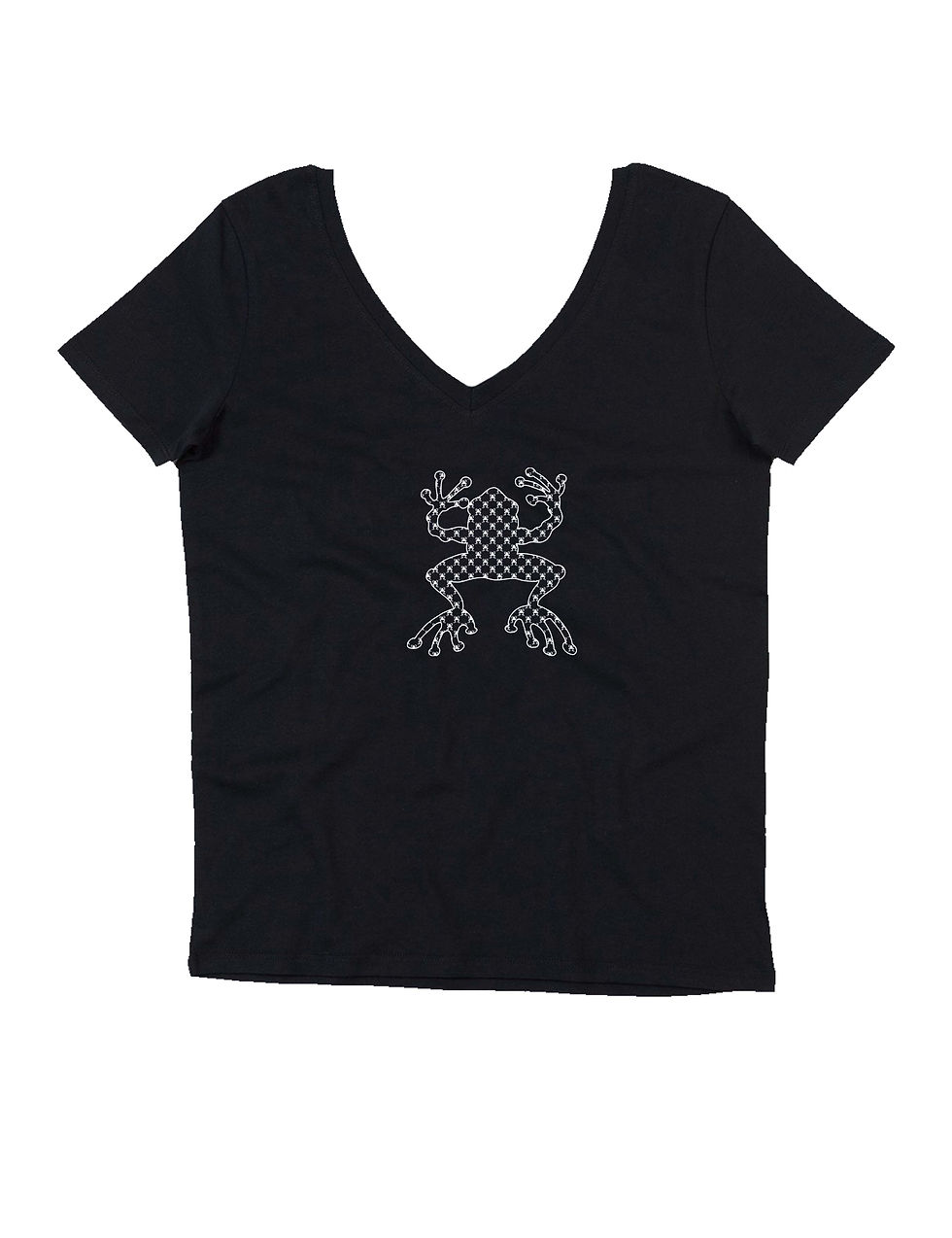 Miniatura: "RANA RIPIENA AL PATTERN" on woman V neck t-shirt