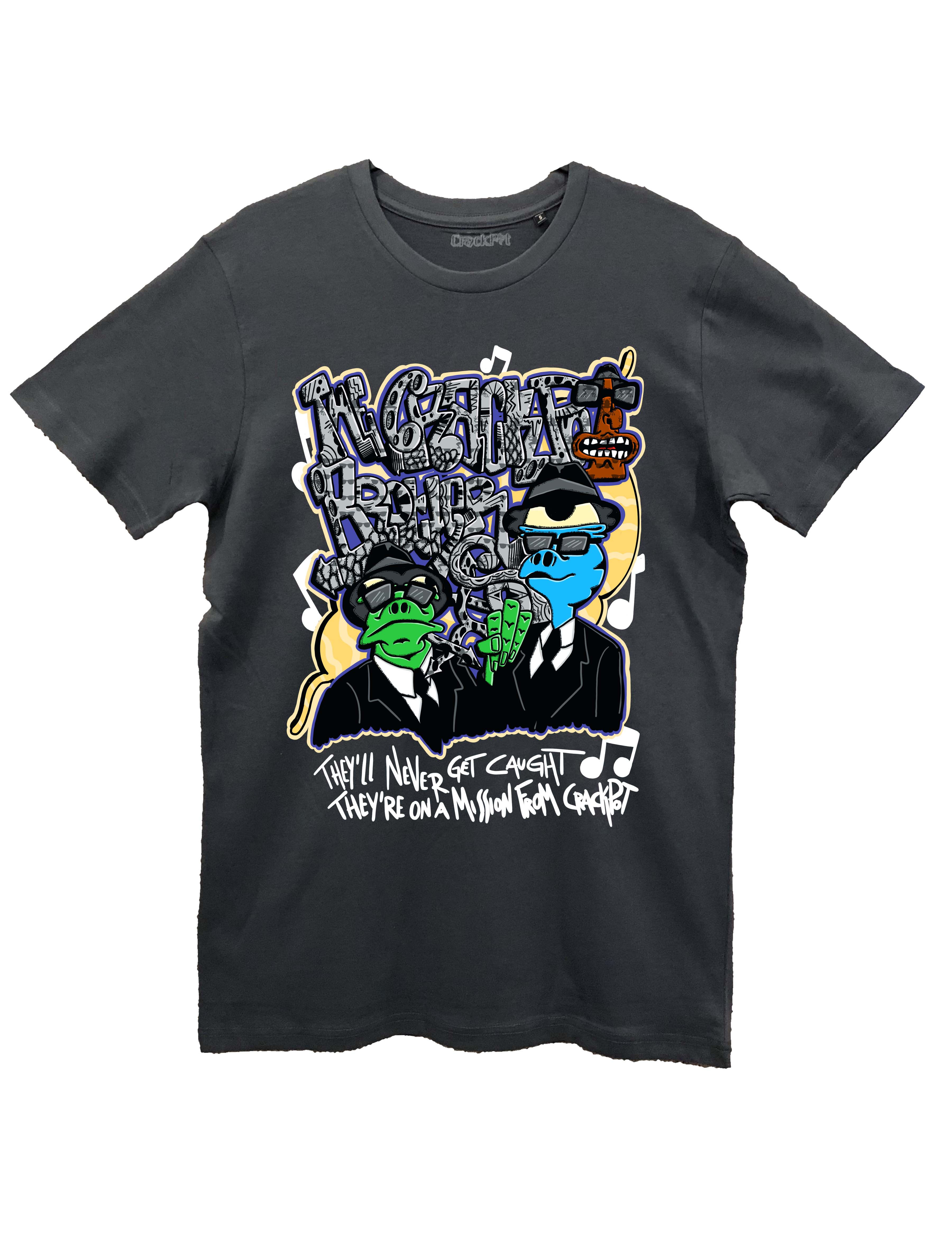 "THE CRACKPOT BROTHERS" on BASIC grey, white and black