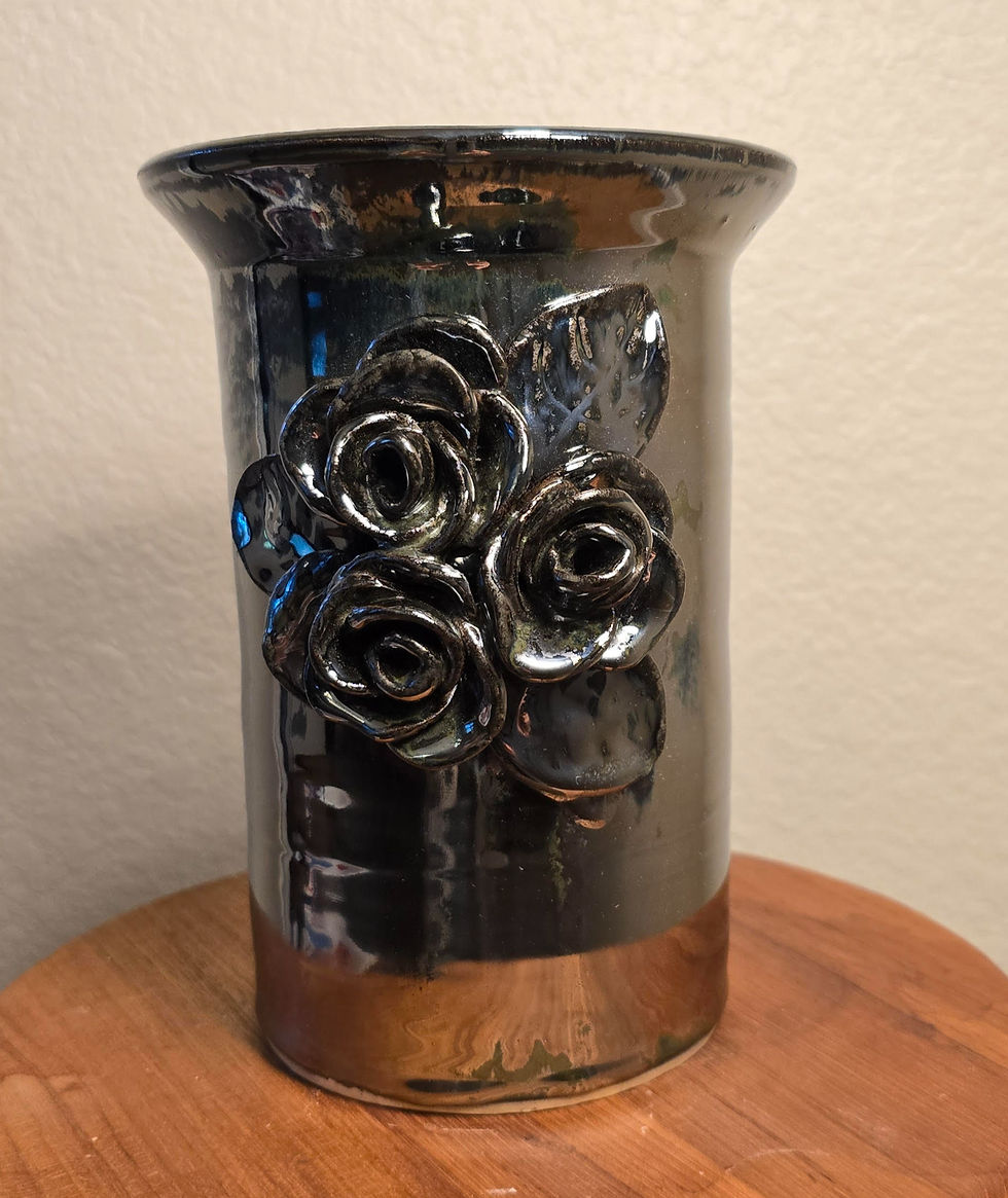Thumbnail: This is another view of this custom vase style with three carved roses.