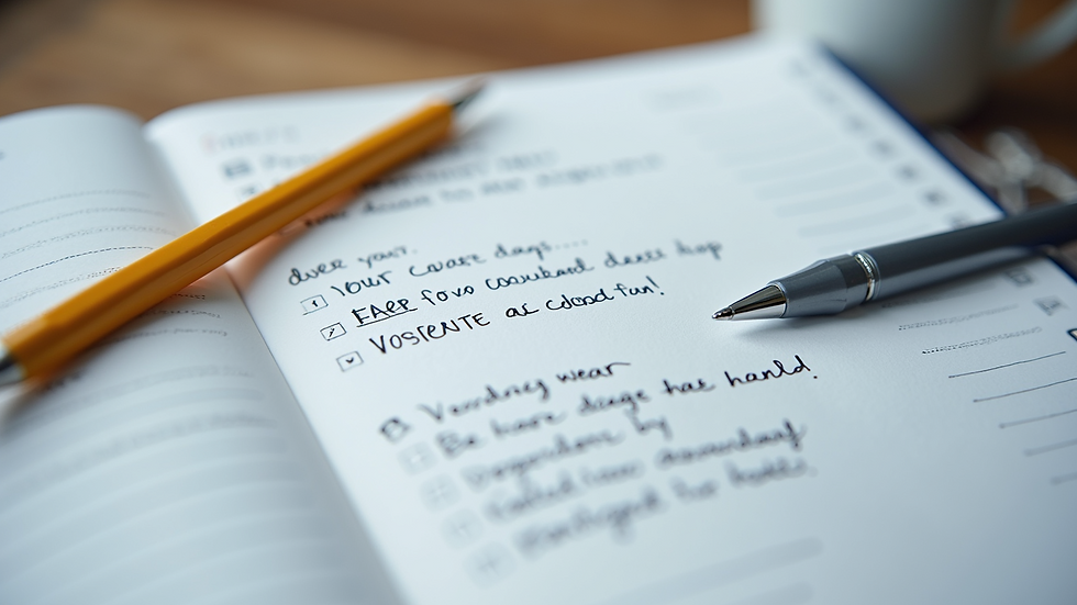 Close-up view of a planner with goals and action steps written down