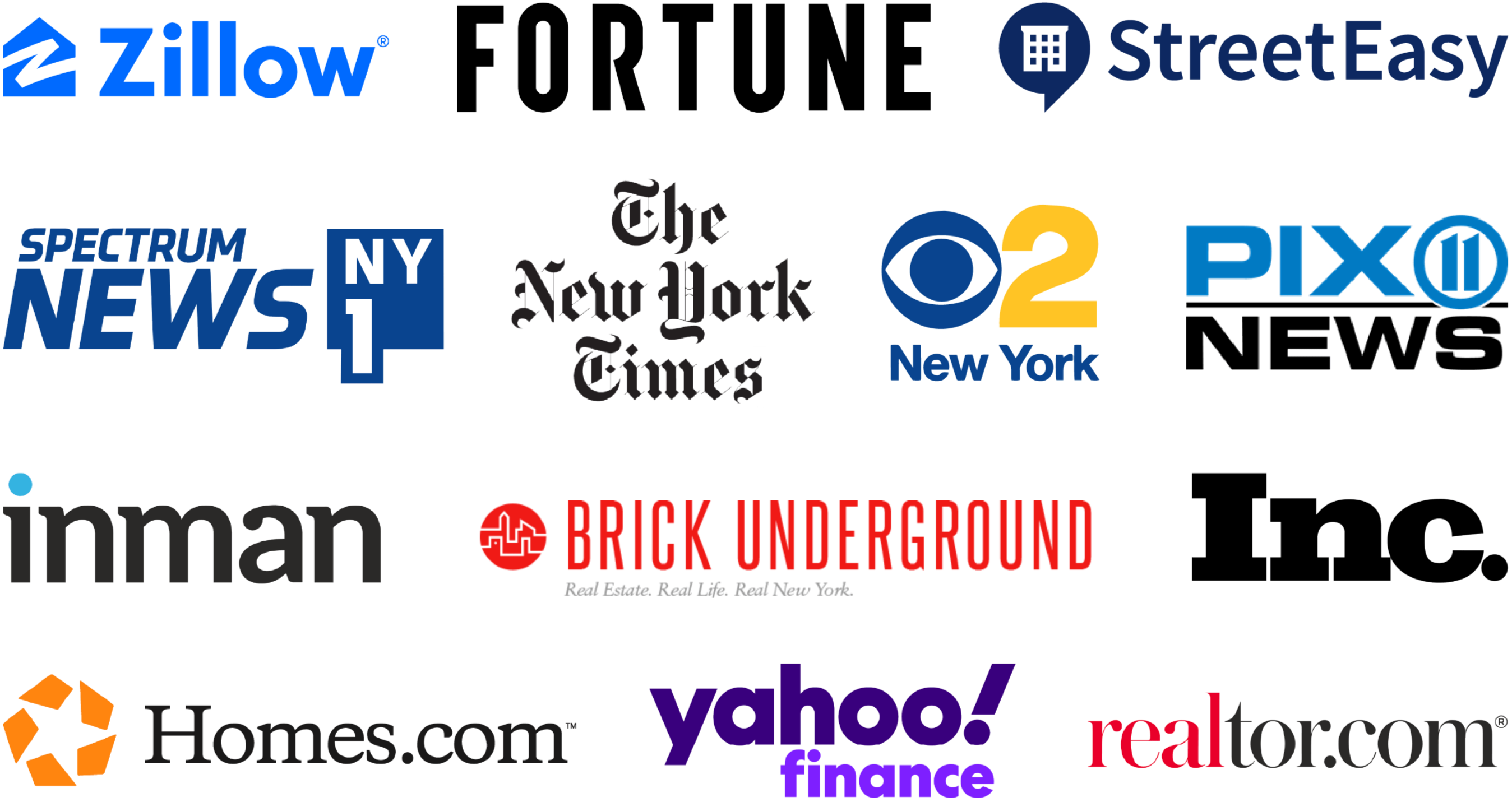 The Bizzarro Real Estate Agency has been featured on Zillow, Fortune, StreetEasy, Spectrum NY1 News, The New York Times, CBS2  New York, PIX11 News, Inman, Brick Underground, Inc. Homes.com, Yahoo Finance, realtor.com and more.