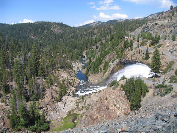 Spring release of water from Jackson Meadows Reservoir on Henness Pass