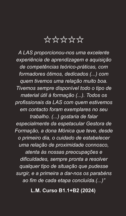 Testemunho de L.M. sobre o Curso B1.1+B2 da LAS Training em 2024