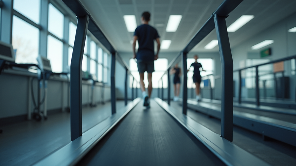 Eye-level view of a treadmill setup for gait analysis