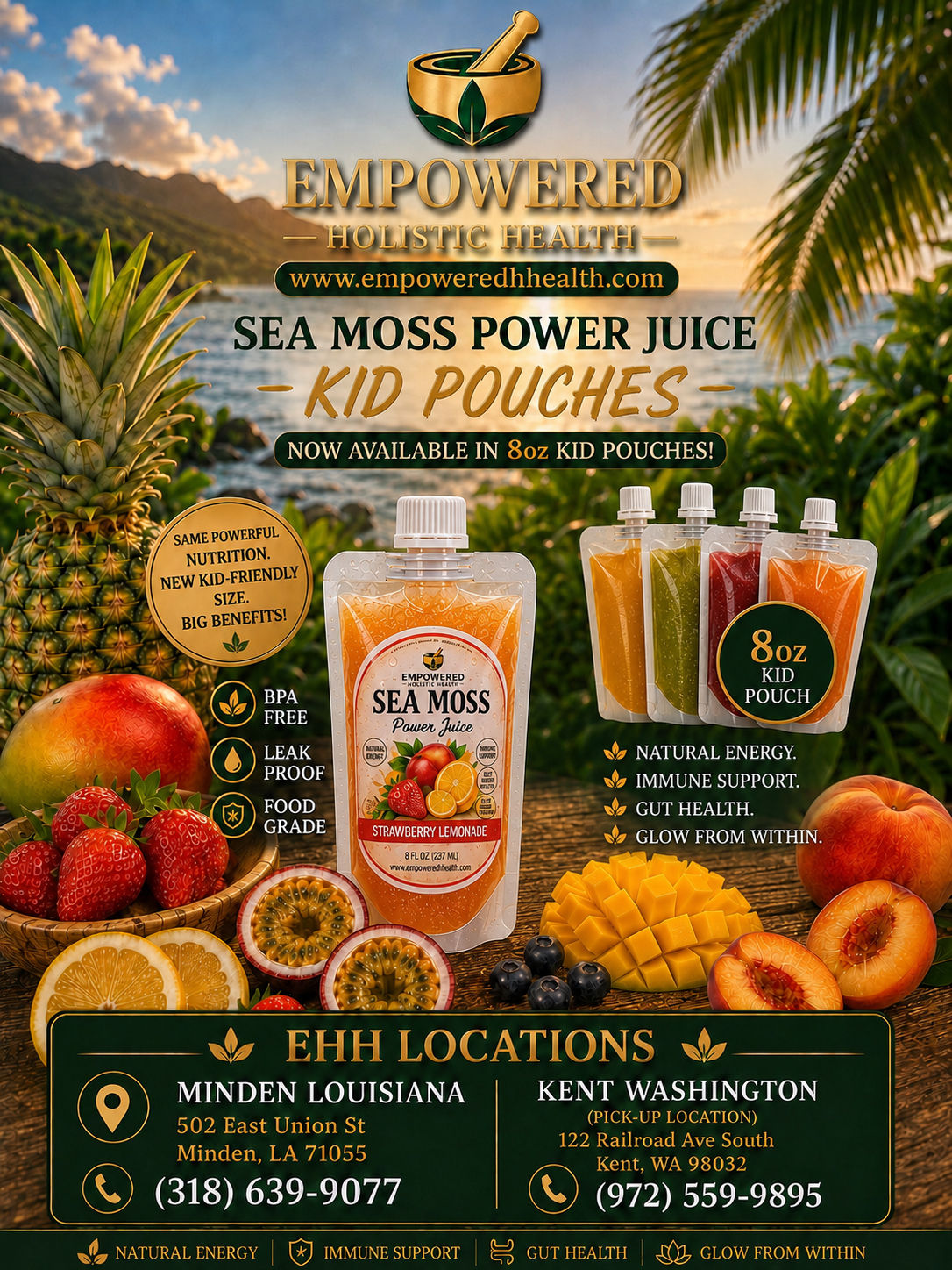 Sea Moss Power Juice 8oz kid Pouches (Case of 5)