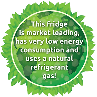 A green energy sticker showing these Huxford fridges are very low ebergy consumption and use less power