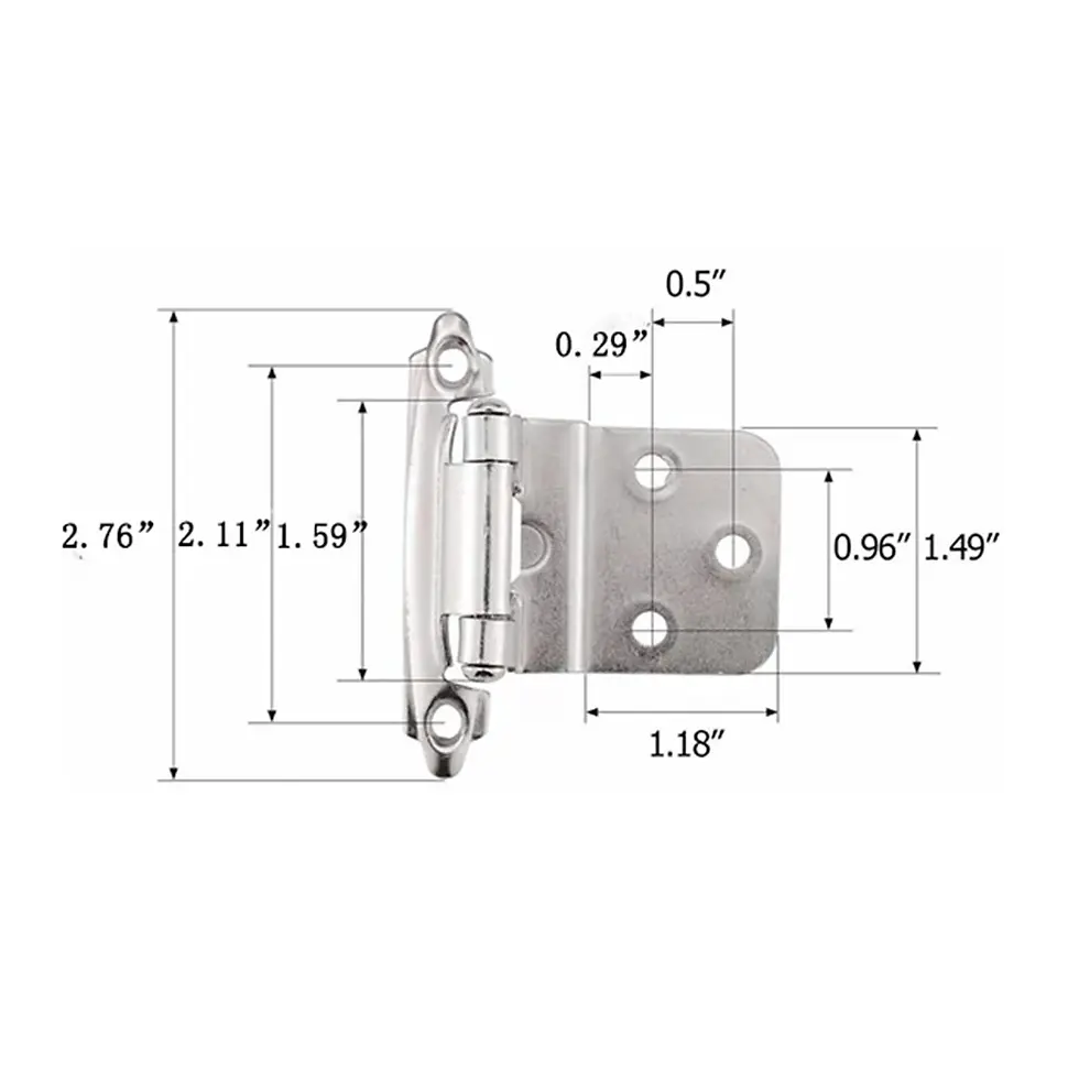 Thumbnail: 2pcs 3/8" American Style Self-closing Overlay Cabinet Door Hinges Flush Cabinet