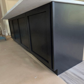 HDF shaker door refacing Halifax – dark cabinet island spray finish by Prestige