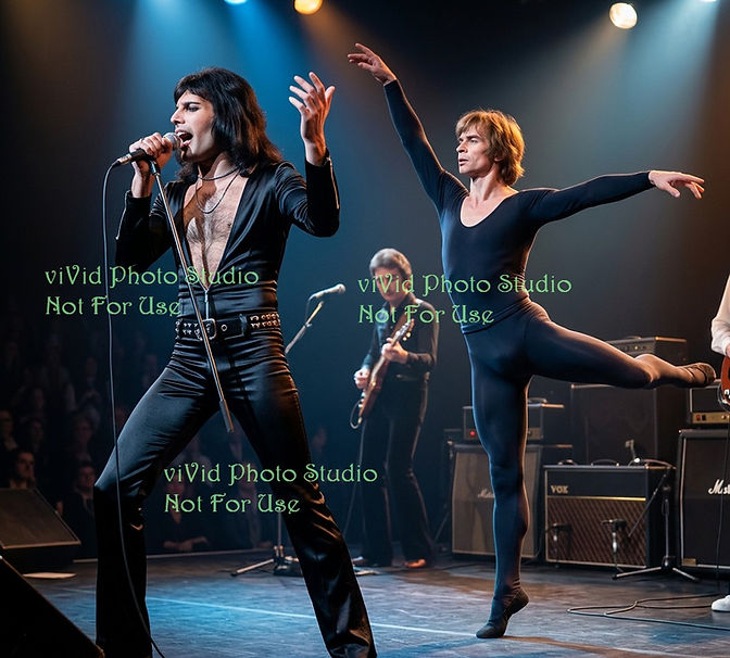 Fairy Mercury: Freddie Mercury Lookalike, Tribute Artist & Live Entertainer with Russian ballet dancer Pavlova onstage performing on tour.