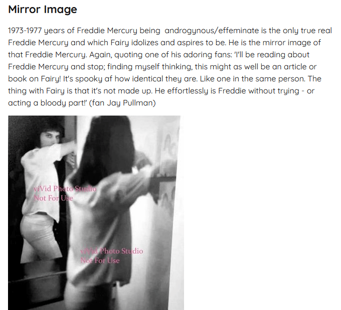 Mirror image of Freddie Mercury lookalike with fan comment