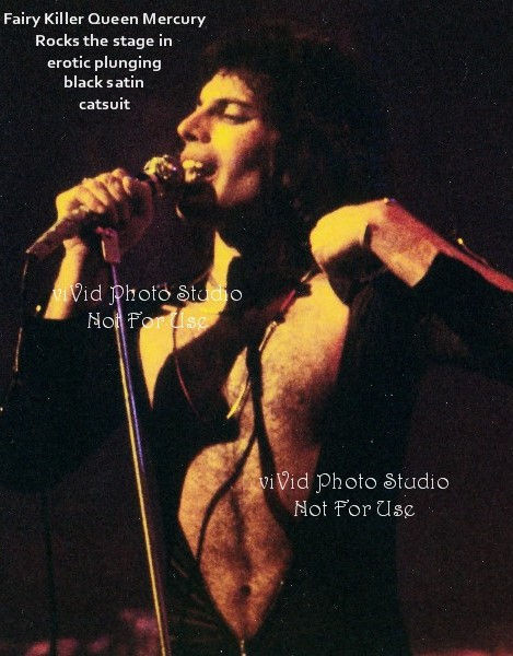 Fairy rock the stage in black sating catsuit looking identical to idol Freddie Mercury from the seventies.