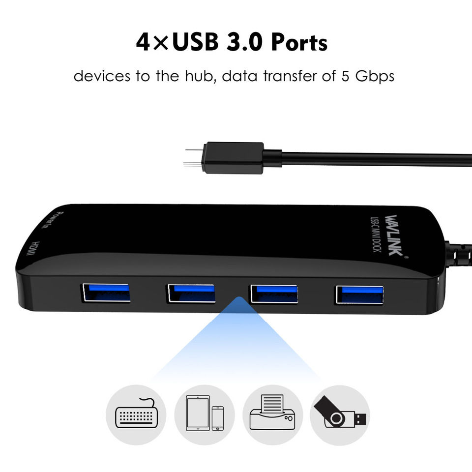 תמונה ממוזערת: תחנת עגינה חיבור TYPE C עם הטענה, כוללת 4 יציאות USB 3.0 וכניסת HDMI