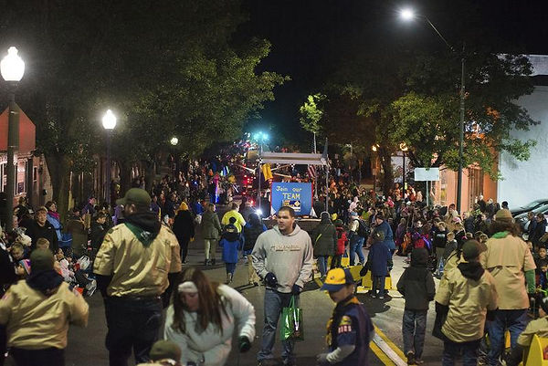 Picture of Halloween Parade float and viewers