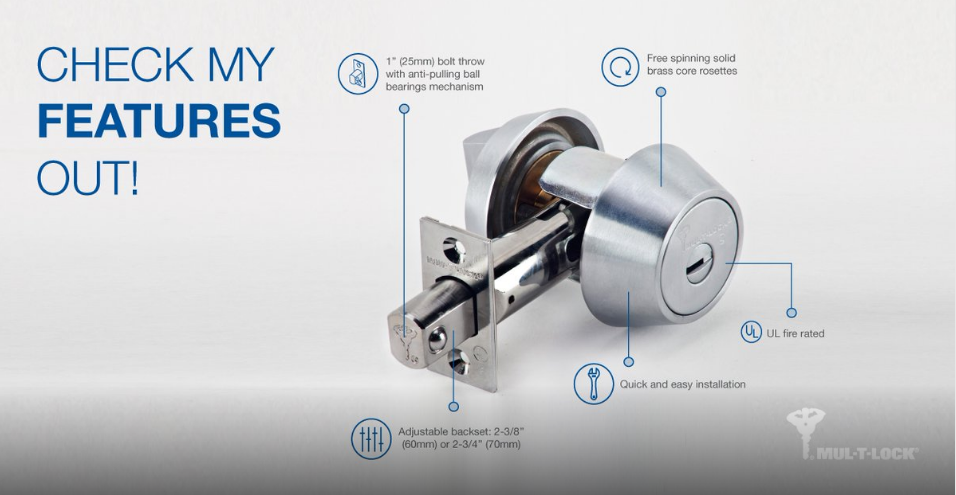 Thumbnail: Mul-t-lock MT5+ MTL 800 Hercular Double Cylinder Captive Key Grade 1 Deadbolt