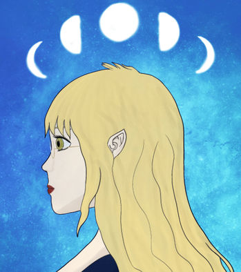 Half-elf wizard under the phases of the moon
