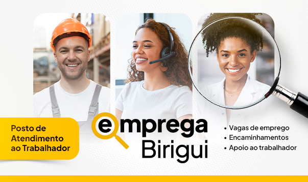 Arte de divulgação do Emprega Birigui com oportunidades de emprego