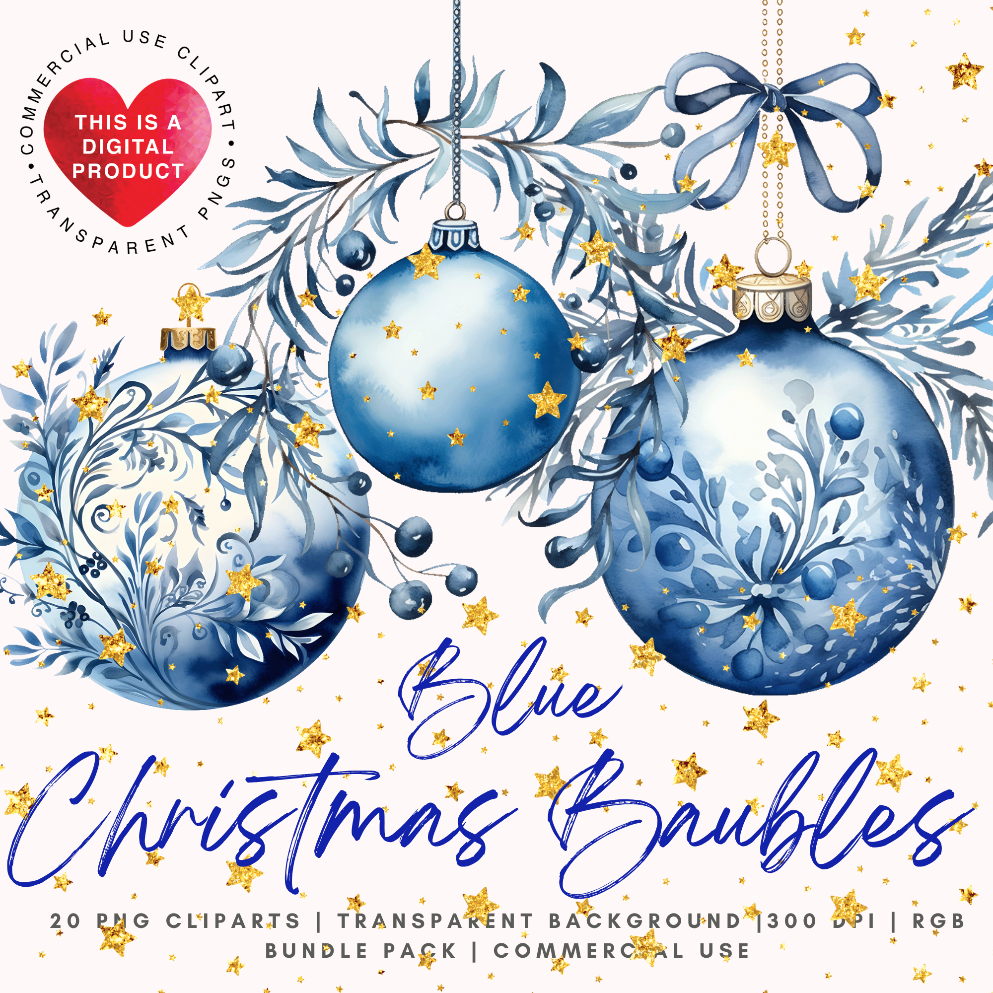 Blue Christmas Baubles PNG