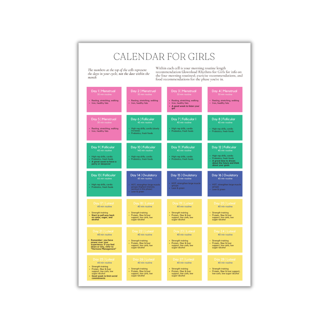 Free Cycle Calendar for Girls