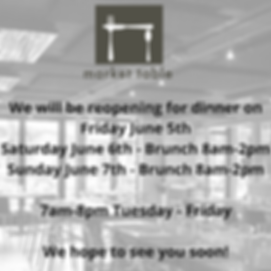 We will be reopening for dinner on Frida