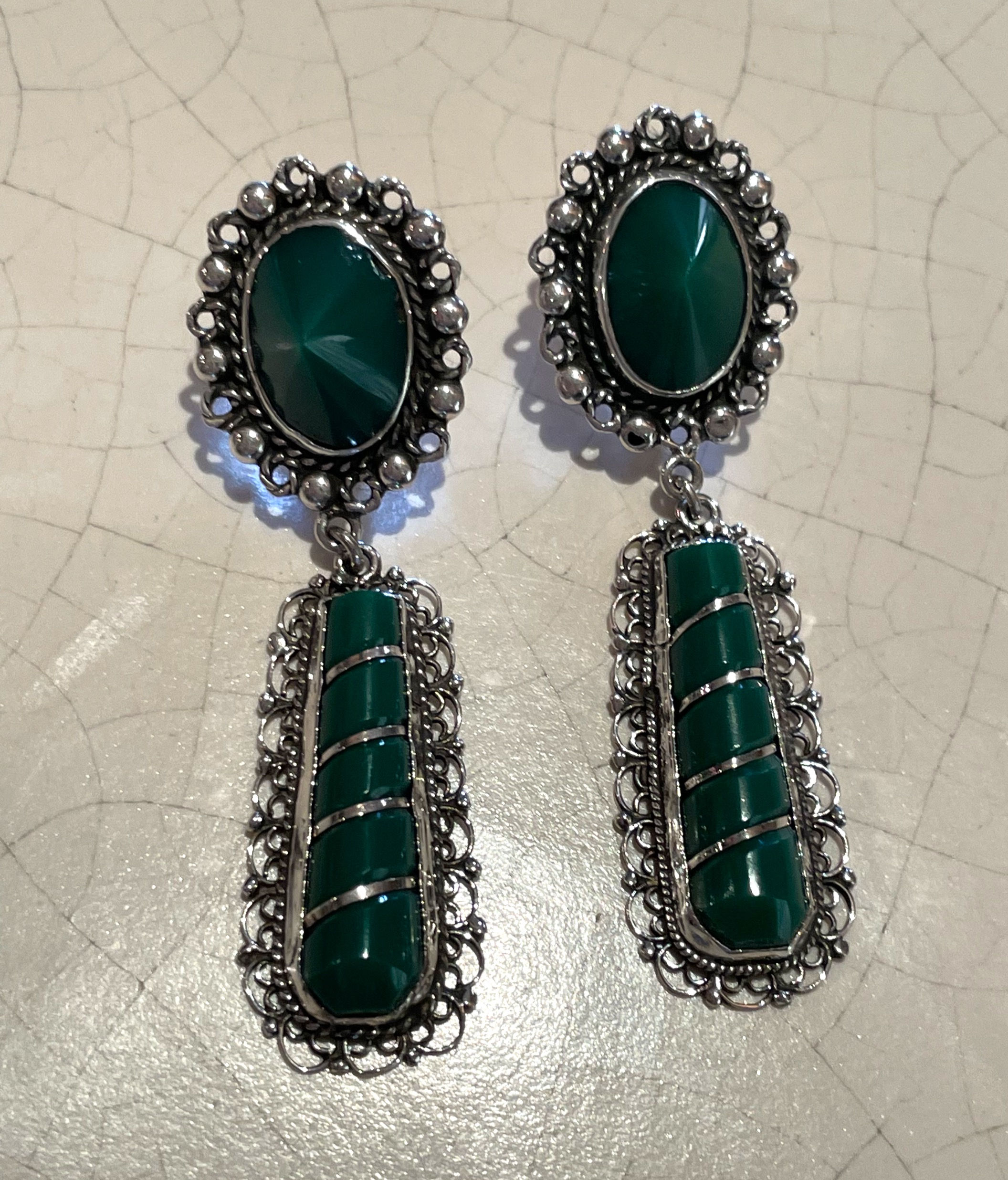 Vintage Green Onyx French Clip Earrings