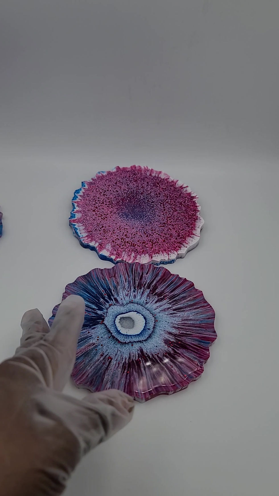 Thumbnail: 4 piece- large reversible coasters - Blue and Pink flower - 5 inches round