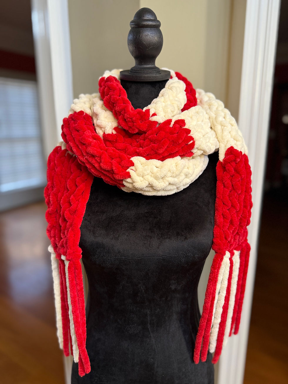 Thumbnail: Red and Cream Wrap Around Scarf