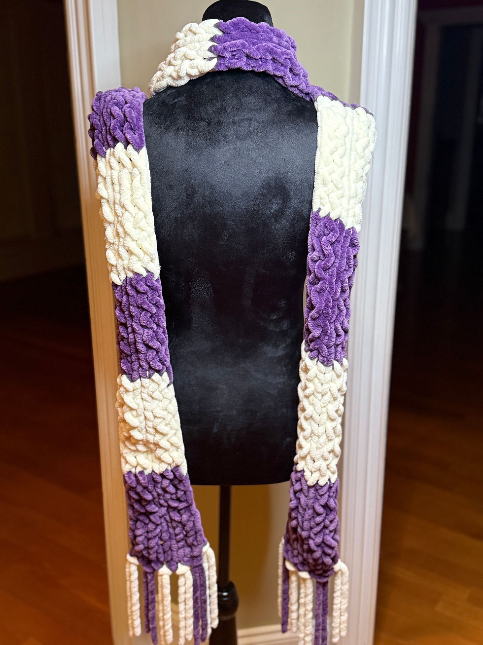 Thumbnail: Purple and Cream Wrap Around Scarf