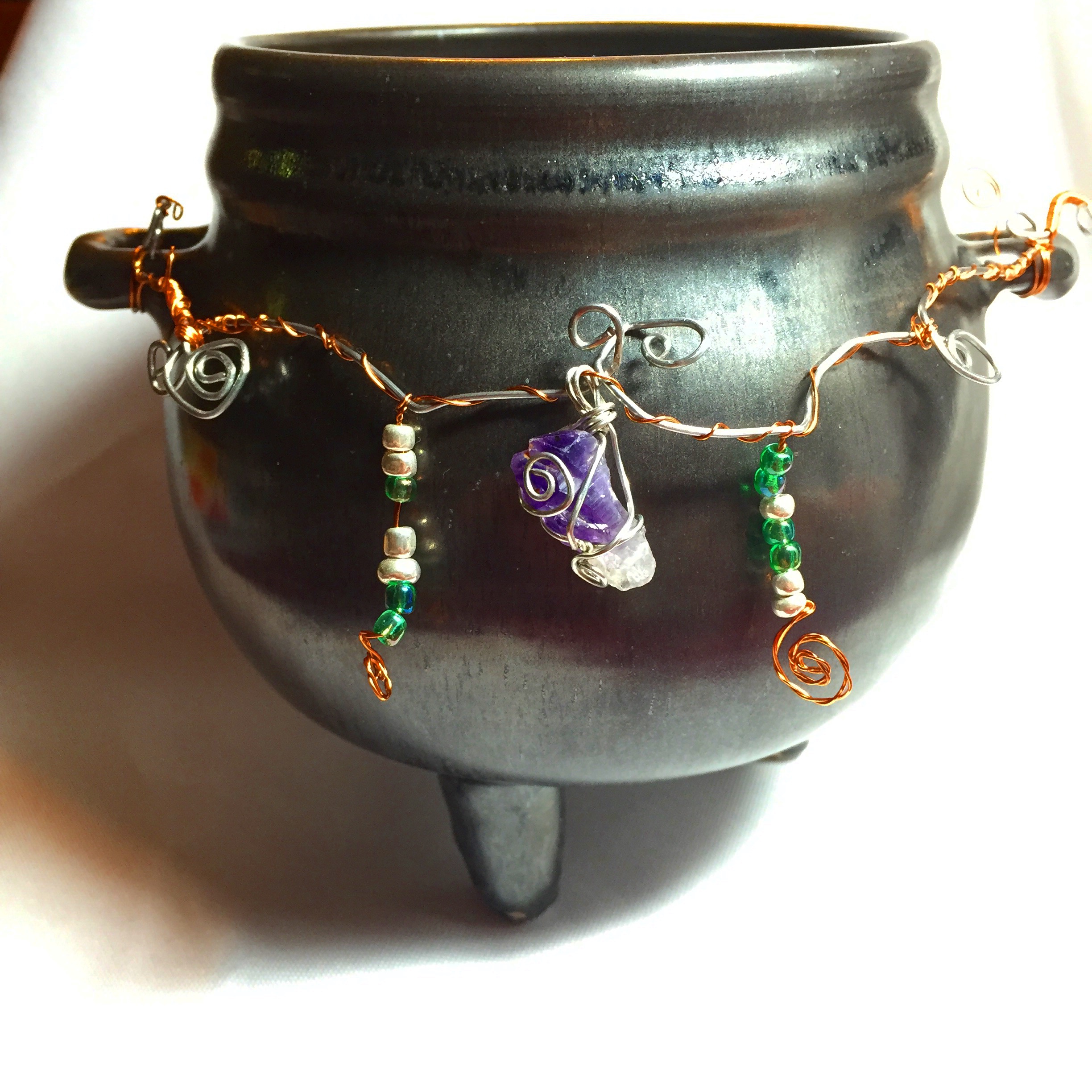 Cauldron with Wire-Wrapped Crystals