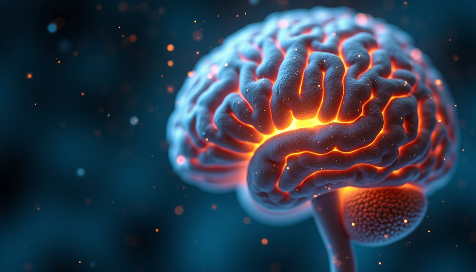Illustration of a glowing human brain with active neural pathways, representing the neuroscience of happiness, brain chemistry, neuroplasticity, emotional wellness, and mental health.