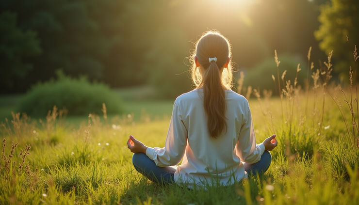 High angle view of a person practicing meditation outdoors