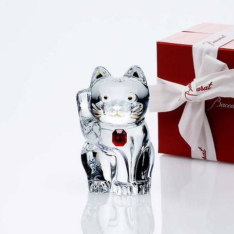 Baccarat バカラ まねき猫 レッドオクトゴン 10cm 名入れ彫刻代