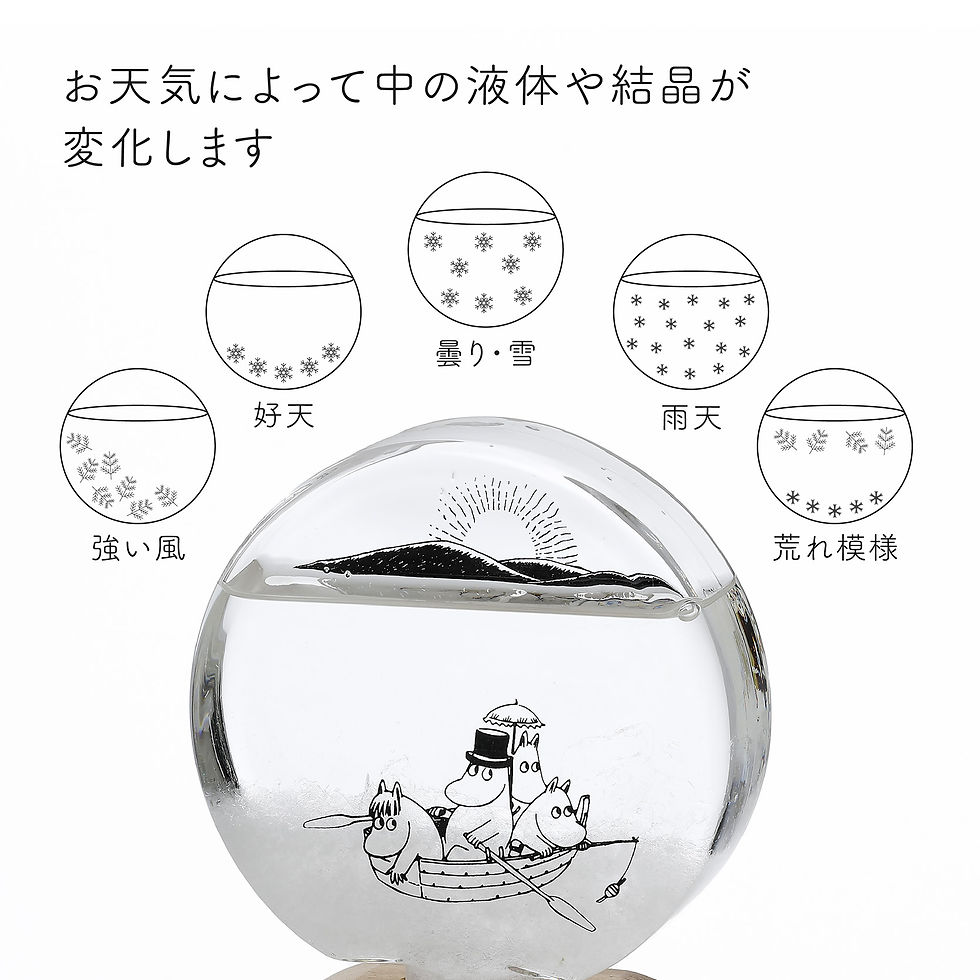 サムネイル： ラッピング無料,ロゴ対応,名入れ代込み,MOOMIN,ムーミン,ストームグラス,ラウンド,名前,名入れ,彫刻,刻印,名入れギフト,プレゼント,誕生日,記念日,お祝い,引越祝い,結婚祝い,クリスマス,気象予報計,天気予報,天気,幻想的,シンプル,結晶,