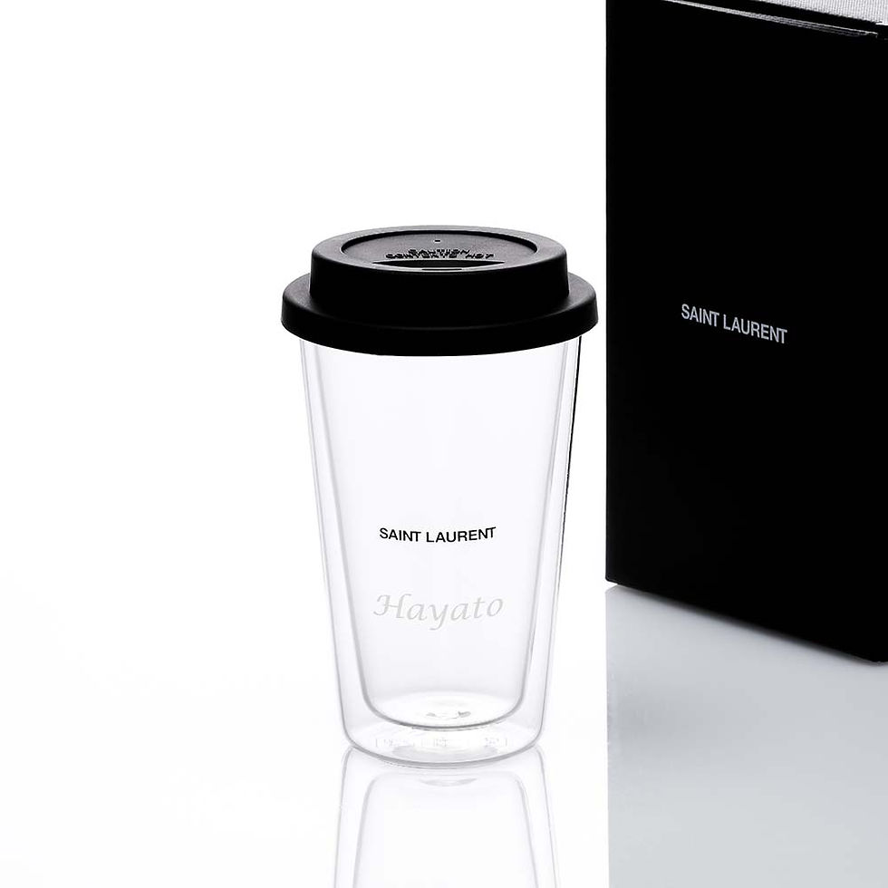 SAINTLAURENT,サンローラン,コーヒーマグ,ガラス,名前,名入れ,彫刻,刻印,マイボトル,誕生日,お祝い,プレゼント,ギフト,マイタンブラー,持ち歩き,高級,ブランド,マグボトル,おしゃれ,シンプル,こぼれにくい,蓋付き,正規品