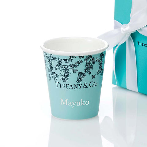 チャーム付き】Tiffany さく エッチング コーヒーカップ ボーンチャイナ